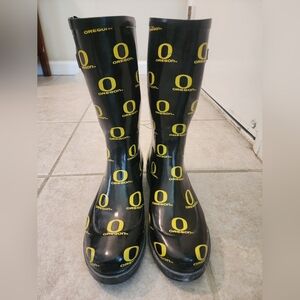 NWT Womens Oregon Ducks Rubber Rain Boots Size 10 Black + Yellow